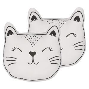 Set of 2 Kids Cushions Black and White Fabric Cat Shaped Pillow with Filling Soft Children's Toy Beliani