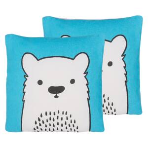 Set of 2 Kids Cushions Blue Fabric Bear Image Pillow with Filling Soft Childrens' Toy Beliani