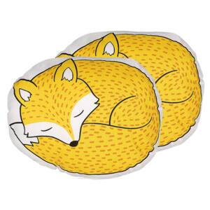 Set of 2 Kids Cushions Yellow Fabric Fox Shaped Pillow with Filling Soft Childrens' Toy Beliani