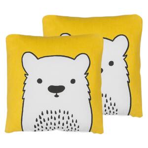 Set of 2 Kids Cushions Yellow Fabric Bear Image Pillow with Filling Soft Childrens' Toy Beliani