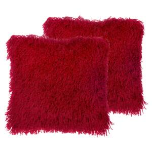 Set of 2 Decorative Throw Pillows Red Polyester Fabric Accent Cushion Cover with Insert Furry Surface 45 x 45 cm Beliani