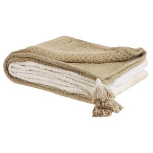 Blanket Brown Beige Cotton 160 x 170 cm Throw with Tassels Decorative Comforter Accessory Beliani