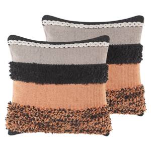 Set of 2 Scatter Cushions Multicolour Wool Front Cotton Back 45 x 45 cm Handmade Pillow Case with Polyester Filling Beliani