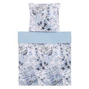 Duvet Cover and Pillowcase Set White and Blue Cotton Blend Floral Pattern 135 x 200 cm Modern Boho Bedroom Beliani
