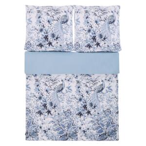 Duvet Cover and Pillowcase Set White and Blue Cotton Blend Floral Pattern 155 x 220 cm Modern Boho Bedroom Beliani