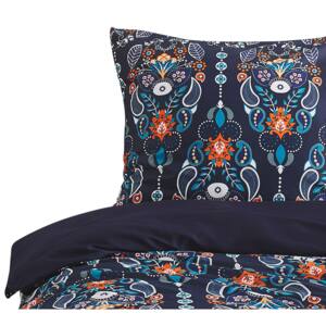Duvet Cover and Pillowcase Set Dark Blue Cotton 155 x 220 cm Floral Pattern Bedroom Linen Duvet Set Modern Beliani