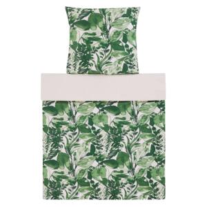 Duvet Cover and Pillowcase Set Green and White Cotton Blend 135 x 200 cm Leaf Print Modern Boho Bedroom Beliani