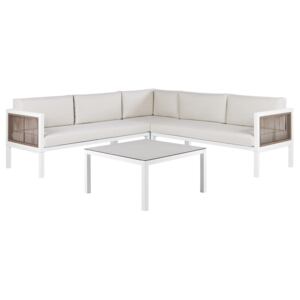 4-Seater Lounge Set with Coffee Table White and Brown Aluminium 4 Seater with Cushions Modern Beliani