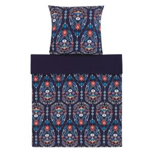 Duvet Cover and Pillowcase Set Dark Blue Cotton 135 x 200 cm Floral Pattern Bedroom Linen Duvet Set Modern Beliani