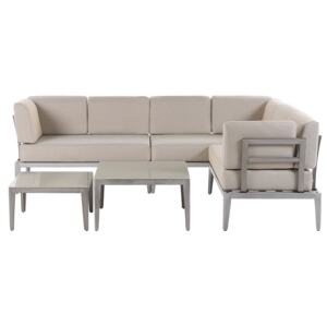 Garden Sofa Set Beige Aluminum Polyester 6 Seater Outdoor Patio Terrace 2 Coffee Tables Cushions Beliani