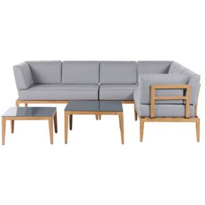 Garden Sofa Set Grey Aluminum Polyester 6 Seater Outdoor Patio Terrace 2 Coffee Tables Cushions Beliani
