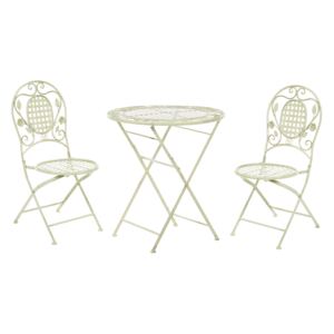 Garden Bistro Set Light Green Iron Foldable Distressed Metal 2 Chairs Table Outdoor UV Rust Resistance French Retro Style Beliani