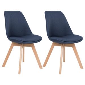 Set of 2 Dining Chairs Dark Blue Faux Leather Sleek Wooden Legs Beliani