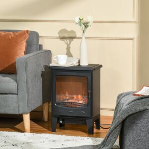 HOMCOM Electric Fireplace Stove, Free standing Fireplace Heater with Realistic Flame Effect, Overheat Safety Protection, 900W/1800W, Black