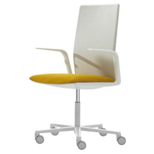 Kinesit Armchair on casters - Padded / High backrest by Arper White/Yellow