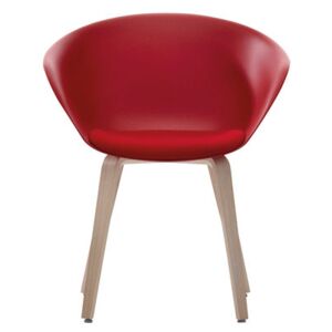 Duna 02 Armchair - Wood legs - Seat cushion by Arper Red/Natural wood