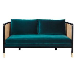 Cannage Straight sofa - / L 160 cm - Velvet by RED Edition Blue/Beige/Natural wood
