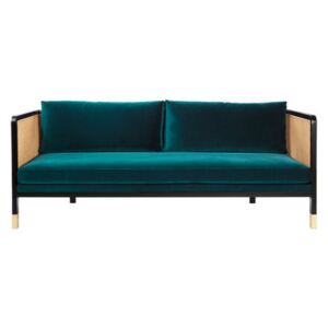 Cannage Straight sofa - / L 210 cm - Velvet by RED Edition Blue/Beige/Natural wood