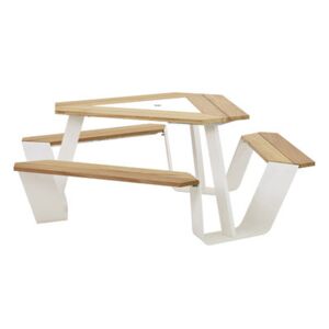 Anker Table & seats set - Ø 216 cm by Extremis White/Natural wood