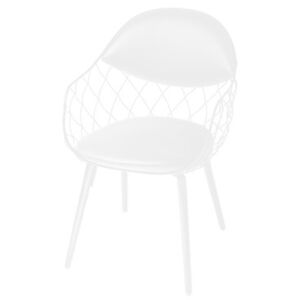 Pina Padded armchair - Leather / Metal & wood legs by Magis White