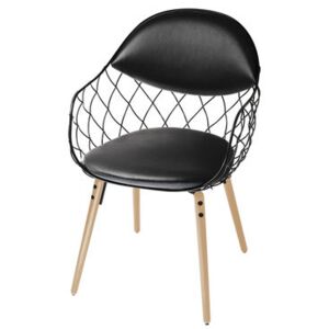 Pina Padded armchair - Leather / Metal & wood legs by Magis Black/Natural wood