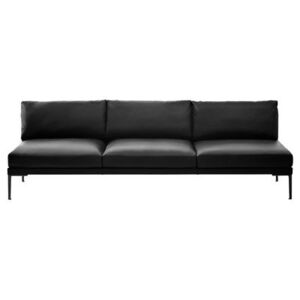 Steeve Straight sofa - Leather 3 seaters - Without armrest by Arper Black/Natural wood