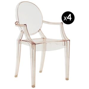 Louis Ghost Stackable armchair - Polycarbonate - Set of 4 by Kartell Orange