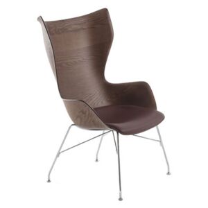K/Wood Armchair - / High backrest - Moulded wood & leather by Kartell Natural wood