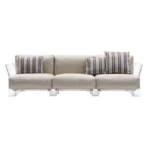 Pop outdoor Straight sofa - 3 seaters / L 255 cm by Kartell Beige/Transparent