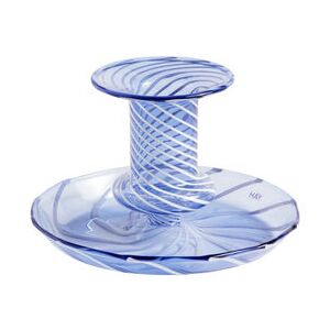 Flare Stripe Small Candle stick - / H 7.5 cm - Glass by Hay Blue