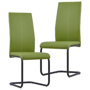 VidaXL Cantilever Dining Chairs 2 pcs Green Faux Leather