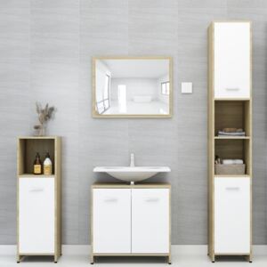 VidaXL 4 Piece Bathroom Furniture Set White and Sonoma Oak Chipboard
