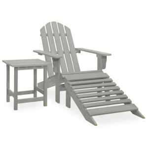 Garden Adirondack Chair with Ottoman&Table Solid Fir Wood Grey