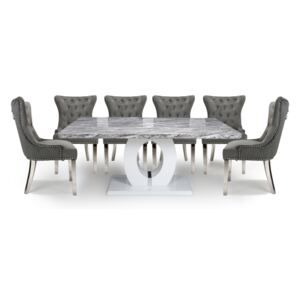 Neppa Large & 6 Lionhead Grey with Silver Legs Dining Set