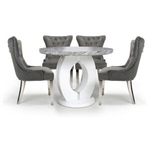 Neppa Round & 4 Lionhead Grey with Silver Legs Dining Set