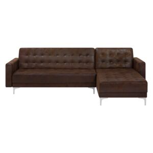 Corner Sofa Bed Brown Faux Leather Tufted Modern L-Shaped Modular 4 Seater Left Hand Chaise Longue Beliani