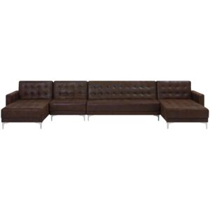 Corner Sofa Bed Brown Faux Leather Tufted Modern U-Shaped Modular 6 Seater Chaise Longues Beliani