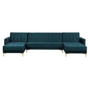 Corner Sofa Bed Teal Velvet Tufted Fabric Modern U-Shaped Modular 5 Seater with Chaise Longues Beliani
