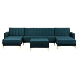 Corner Sofa Bed Teal Velvet Tufted Fabric Modern U-Shaped Modular 5 Seater with Ottoman Chaise Longues Beliani