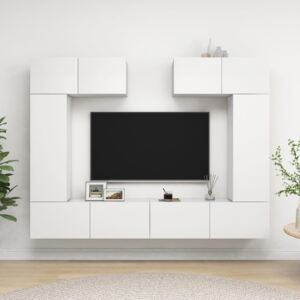 6 Piece TV Cabinet Set White Chipboard