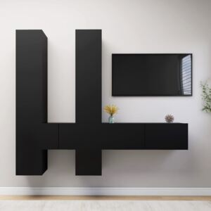 6 Piece TV Cabinet Set Black Chipboard