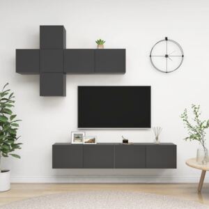 7 Piece TV Cabinet Set Grey Chipboard