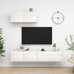 TV Cabinets 3 pcs High Gloss White Chipboard