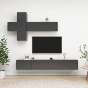 7 Piece TV Cabinet Set High Gloss Grey Chipboard