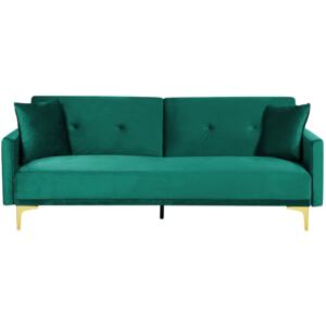 Sofa Bed Green Velvet 3 Seater Buttoned Seat Click Clack Traditional Living Room Beliani