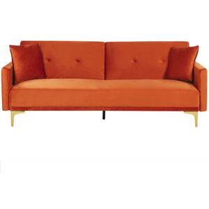 Sofa Bed Orange Velvet 3 Seater Buttoned Seat Click Clack Traditional Living Room Beliani
