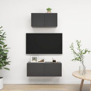 2 Piece TV Cabinet Set Grey Chipboard