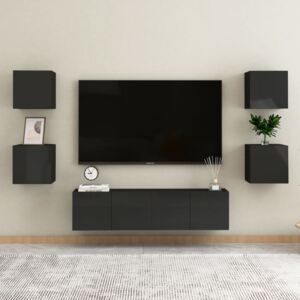 6 Piece TV Cabinet Set High Gloss Black Chipboard