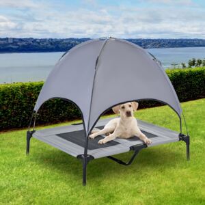 PawHut 92 cm Elevated Portable Dog Cot Cooling Pet Bed with UV Protection Canopy Shade