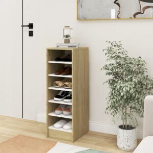 Shoe Cabinet White and Sonoma Oak 31.5x35x90 cm Chipboard